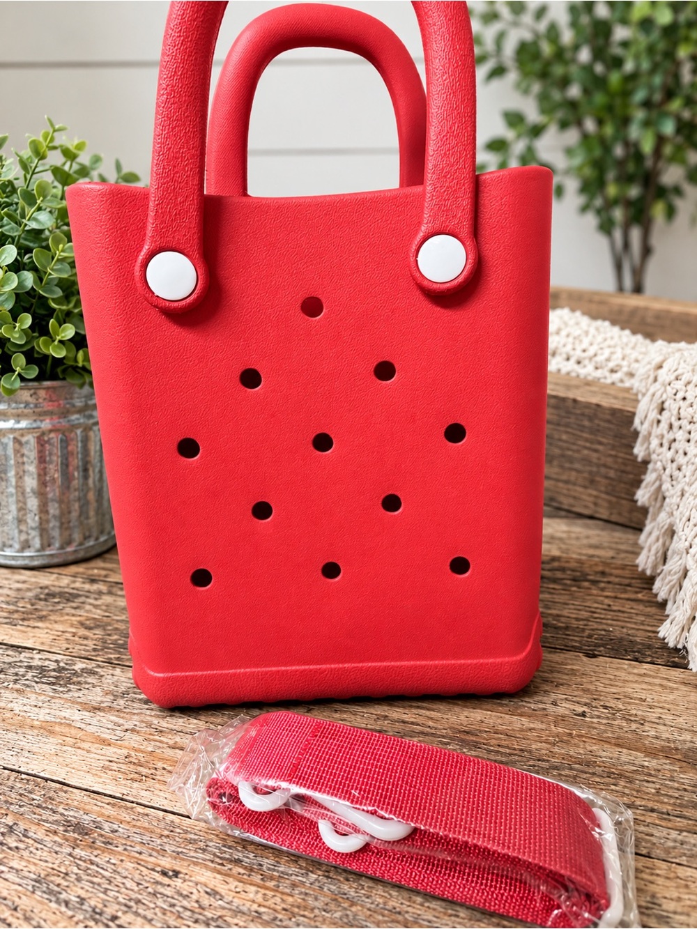 Compact Red Mini Tote Bag with Detachable Strap
